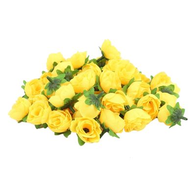 Yellow Fabric Silk Artificial Rose Flower Heads for Decoration Pack of 50pcs