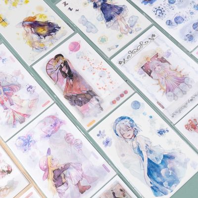 hotx【DT】 6 Sheets/Pack Washi Paper Adhesive Stickers Kawaii Laptop Decoration Scrapbooking