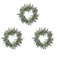 5X Spring Flocked Lambs Ear Wreath, Round Everyday Foliage Wreath on Grapevine Base with Greenery Leaves for Front Door