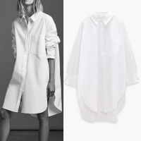 PSEEWE Za Oversized White Shirt Women 2020 Autumn Long Sleeve Collared Button Up Long Shirts Ladies Asymmetric Hem Casual Tops