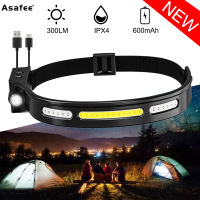 Asafee H300 /H150 Mini Portable COB+XPE Headlight With Sensor IPX4 Waterproof Headlamp 8 Modes Type-c Rechargeable Camping Running Flashlight