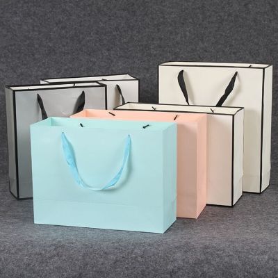 1pc multiple sizes Thick Black White Kraft Paper Tote Bags Clothing Packaging Bag Christmas festival Birthday Gift Wrapping Gift Wrapping  Bags