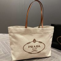 High Quality (Proktion.br)  PRADAˉShopping Bag New Style Canvas Logo/Lining/Print/Women s Fashion