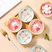 Cartoon Rabbit Tableware Underglaze 4-Inch Round Dish Sauce Dish Seasoning Dipping Dishs Creative Animal Pattern Tableware Plate