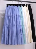 【CC】㍿  TIGENA Pleated Skirt 2021 A Elastic Waist Female with Lining