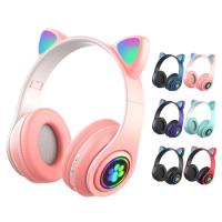 Cat Ears Headset Upgraded Wireless Wired Headset with Large Capacity Battery Foldable Portable LED Light Headset with Adjustable Headband for Gaming Travel newcomer