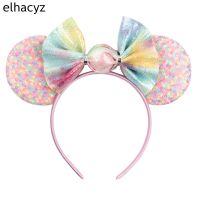 【YF】 2023 New Candy Sequin Mouse Ears Hairband For Women Girls Macaroon Bow Headband Kids Birthday Party Gift Hair Accessories