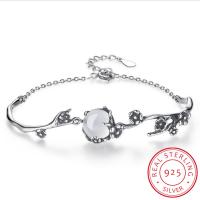 Vintage Fashion Thai Silver Bracelet White Moonlight Stone Plum Flower 925 Sterling Silver Bracelet pulseira S B160