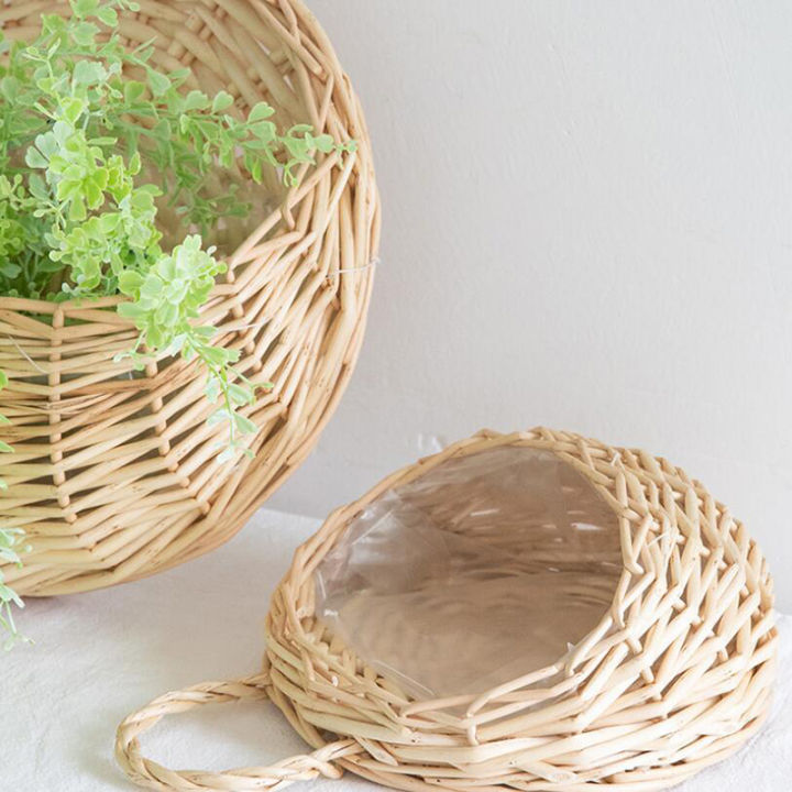 wall-hanging-planter-plant-flower-pot-handmade-wicker-rattan-basket-home-decor