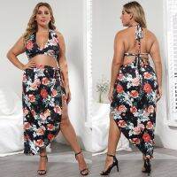 [COD] Cross-border European and plus-size womens flower print irregular strap plus top two-piece set F191234