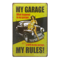 ป้ายสังกะสีวินเทจ My Garage, My Rules! (ปั๊มนูน), ขนาด 20x30 ซม.