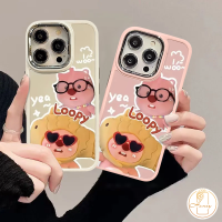 เคสสติกเกอร์รูปการ์ตูนน่ารักเข้ากันได้กับ IPhone 13 14 11 15 12 Pro Max 7Plus XR 7 8 15 14 Plus X XS MAX น้อยน่ารักบีเวอร์กรอบอิเล็กโทรเพลทเลนส์โลหะหรู