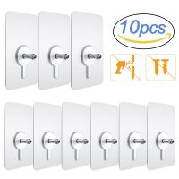 10Pcs Shelf Adhesive Wall Hooks Clear Closet Cabinet Shelf Pegs Wall Hangers Kitchen Bathroom Screw Hook Hanger