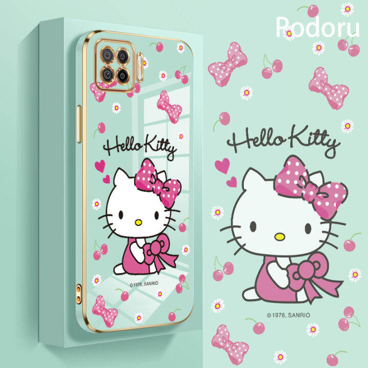 เคส-oppo-a73-f17-2020ชุบทองเรียบง่ายสุดหรูเคสโทรศัพท์-hello-kitty-เคสซิลิโคน-tpu-นิ่ม