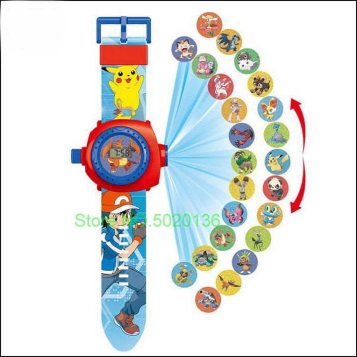 นาฬิกาโปเกมอนฉายภาพใหม่ภาพอนิเมะเจ้าหญิงมาร์เวลสไปเดอร์แมนไอรอนแมนเมาส์โปเกมอน-jam-tangan-elektronik-ของเล่นเด็ก