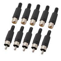 10Pcs Black Plastic RCA Male Plug / RCA Female Jack Audio Video Welding Connector