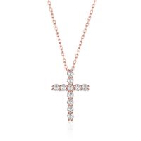 K.NOBSPIN 3mm Round Cut D VVS1 Moissanite Cross Pendants Necklace For Women 925 Sterling Silver Christian Diamond Neck Chain