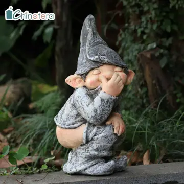 Garden Gnome Statue Resin Fishing Dwarf Elf Figurines Yard Lawn Outdoor