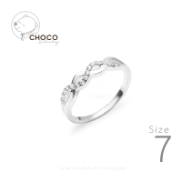 S925 แหวนเงินแท้เกลียวคลื่นเพชร CZ Sterling Silver Ring Size 7