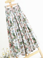 Qooth Spring Summer Women High-waisted Floral Printed Skirts Women Casual Midi Skirt With Big Swing QT1713