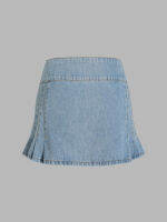 Cider กระโปรงยีนส์ผู้หญิง กระโปรงแฟชั่นผญ ลุคสตรีท สไตล์เกาหลีDenim Middle Waist Bowknot Pleated Lace Trim Mini SkirtTH