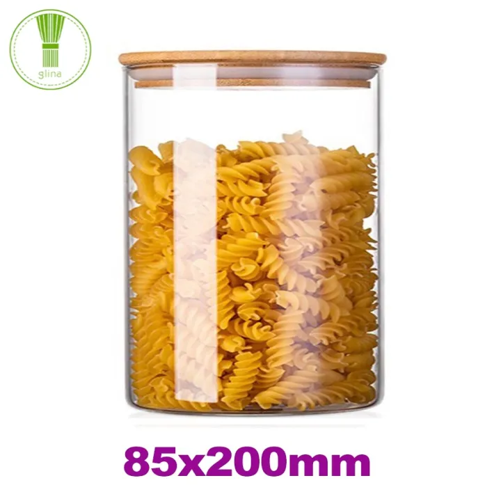 Glina Square Canisters, Glass Kitchen Canister with Airtight Bamboo Lid, Glass Storage Jars for