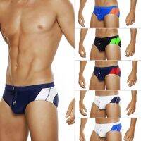 European and American Summer Colorblock Triangle Swimsuit Mens Lace-Up Swim Beach Board Shorts Swimming Trunks With Push Pads