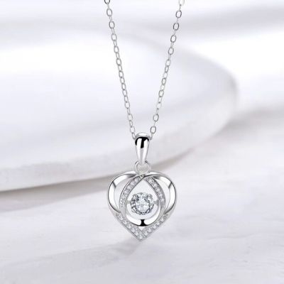 JDY6H Heart Shaped Necklace for Women Beating Heart Pendant Necklace Blue Crystal Stainless Steel Collar Chain Women Jewelry Gift