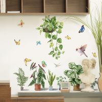 ๑✚✻ MS1525 - YY green plant flowers potted butterfly wall sticker sitting room the bedroom decorates a wall sticker adhesive wall stickers