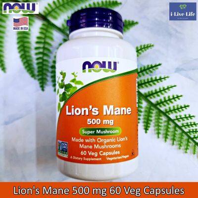 สารสกัดจากเห็ดปุยฝ้าย เห็ดยามาบูชิตาเกะ ออแกนิค Lions Mane 500 mg 60 Veg Capsules - Now Foods