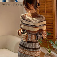 Autumn Winter New Arrival High Quality Elegant Long Sleeve Round Collar Women Knitting Long Dress