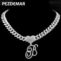 Luxury Iced Out Cuban Choker Cursive Letters Pendant Necklace for Women Men Initial Name Zircon Chain Necklace Hip Hop Jewelry Fashion Chain Necklaces