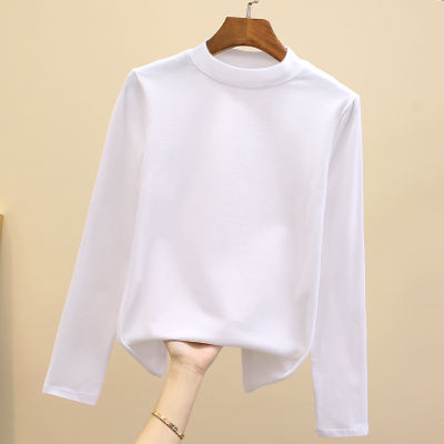 New cotton long-sleeved high-neck bottoming shirt tops slim T-shirt womens inner wear gray