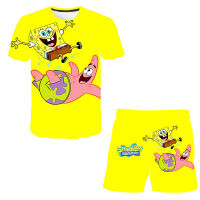 2022 Summer Sponge Funny Pattern Casual Sports Suit Boys and Girls Printed T-Shirts Girls Clothes Casual Suits 3-14 Years Old