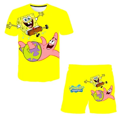 2022 Summer Sponge Funny Pattern Casual Sports Suit Boys and Girls Printed T-Shirts Girls Clothes Casual Suits 3-14 Years Old