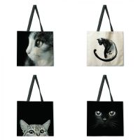 Foldable shopping bag black cat handbag lady shoulder bag lady leisure handbag outdoor beach handbag