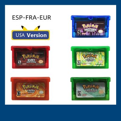 ▬☾ pokemon Video Game Cartridge 32 Bit Game Console Card For GBA DS 2DS 3DS NDSL Emerald FireRed LeafGreen Ruby Sapphire 4 language