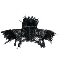 ；【‘；- Punk Gothic Black Feather Stole Cape Vintage Shrug Shawl  Lace Floral Fake Neck Choker Cape Cosplay Shoulder Wrap For Women