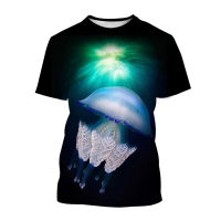 2023 New2023 Sea Life แมงกะพรุน Unisex ลำลองแฟชั่น3D แขนสั้นเสื้อยืด