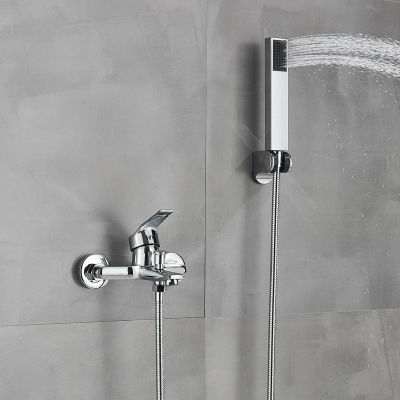 Matte Black Bathroom Bathtub Faucet Hot Cold Water Mixer Tap Wall Mount Faucet With Handheld Shower Bathtub Outlet