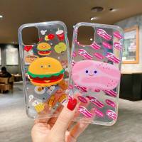 Case iPhone 7/SE2020/7Plus/8Plus X/Xs Xs Max 11 แฮมเบอร์เกอร์ ใส พร้อมขาตั้ง