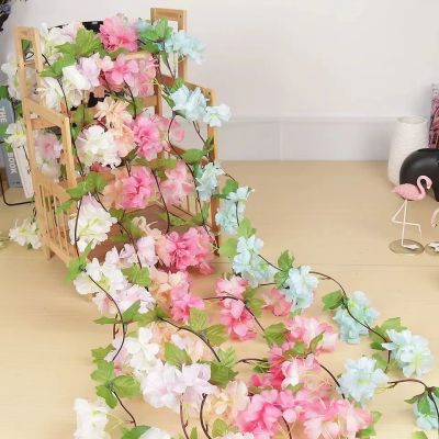 [AYIQ Flower Shop] เชือกดอกไม้ประดิษฐ์2.2เมตรพร้อมใบไม้ไหมกุหลาบต้นไอวี่ห้องสวนอยู่อาศัยตกแต่งซุ้มมงกุฎดอกไม้งานแต่งงาน