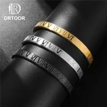 Luxury Roman Numeral Stainless Steel Cuff Bangle Bracelets Wristband Jewelry