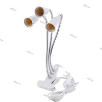 E27 Socket 3 Heads Flexible Light Clip With On/Off Switch Lamp Holder For Desk Light LED Plant Grow Bulbs Base W6TH