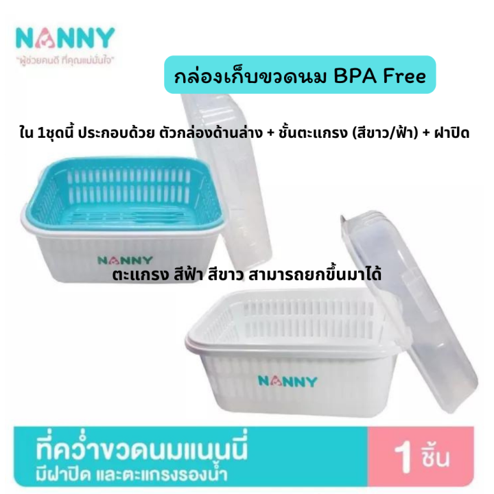 nanny-กล่องใส่ขวดนม-กล่องเก็บขวดนม-ที่ตากขวดนม-กล่องตากขวดนม-ที่คว่ำขวดนมมีฝาปิด-ของใช้ทารกแรกเกิด-ของเตรียมคลอด