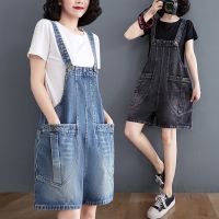 Womens Jeans Denim Bib Shorts Female 2023 New Summer Korean Student Suspenders Jumpsuit Loose Wide-Leg Cowboy Pants Rompers