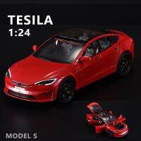 1:24 Tesla โมเดลรถยนต์อัลลอยด์จำลองเสียงและไฟ Mainan Pull Back รถใหม่ของขวัญรถยนต์ไฟฟ้าตกแต่งคอลเลกชันเด็กผู้ชาย