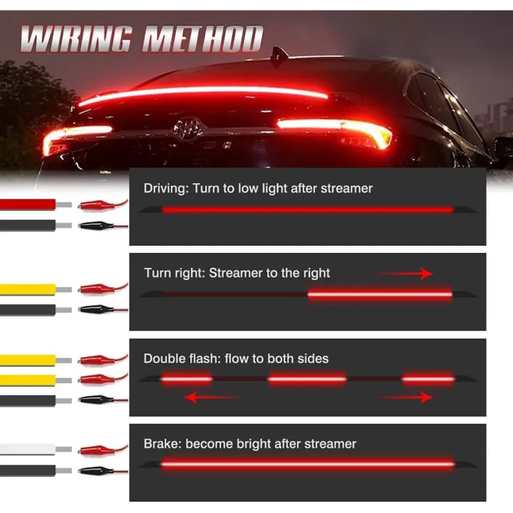 120cm LED Spoilers Car Brake Lights Strip Carbon Rear Wing Lips Kit 1
