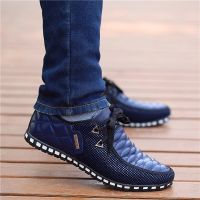 Men Leather Shoes Autumn Mens Casual Shoes Breathable Light Weight White Sneakers Driving Shoes Pointed Toe Business Men Shoes