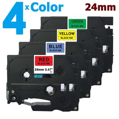 4 Color 24mm TZe Label Tape for Brother PTouch TZe 451 551 651 751 Black Print on Red Blue Yellow Green Compatible with P-Touch P Touch Labeler/ Label Maker Printer, Laminated 8M Length Sticker Ribbon Cassette Mixed Color Multi Pack